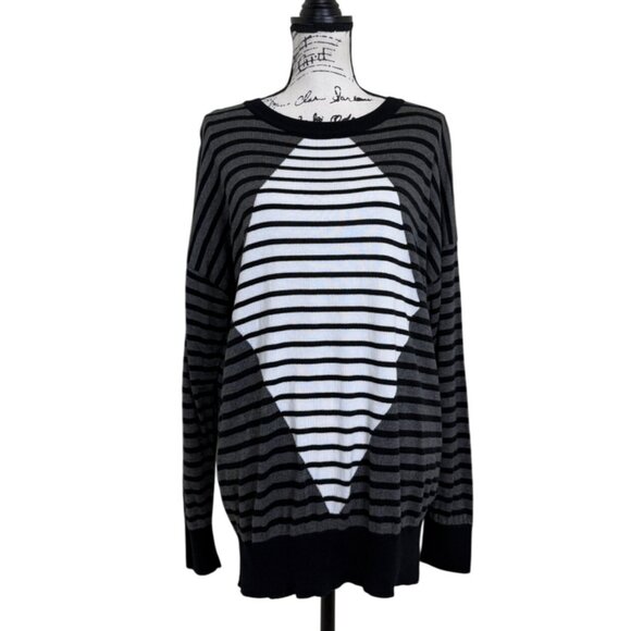Planet Lauren G Sweater Black Stripe Cotton Modal Peru Women One Size Fits All - Picture 1 of 8